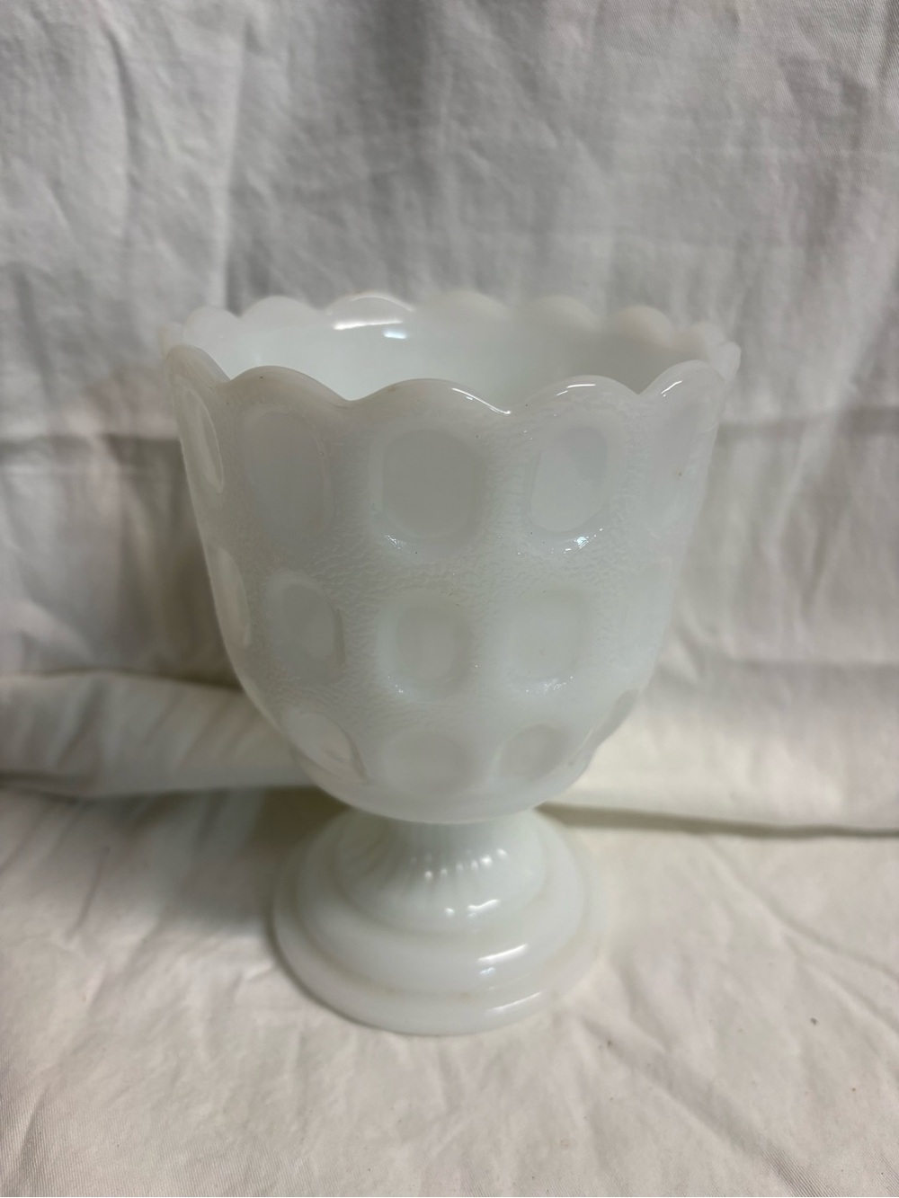 White Milk Glass Scalloped Pedestal Goblet